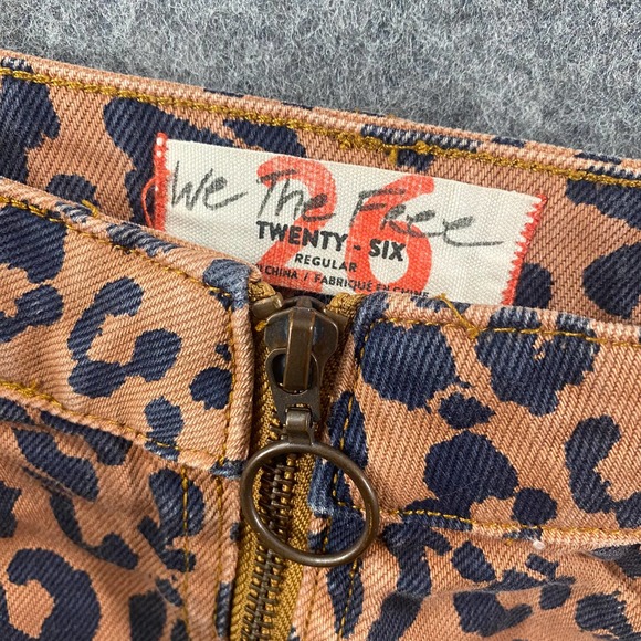 Free People Skirt 26 Orange Black Leopard Print Denim Mini Zip It Up High Rise - Picture 6 of 11